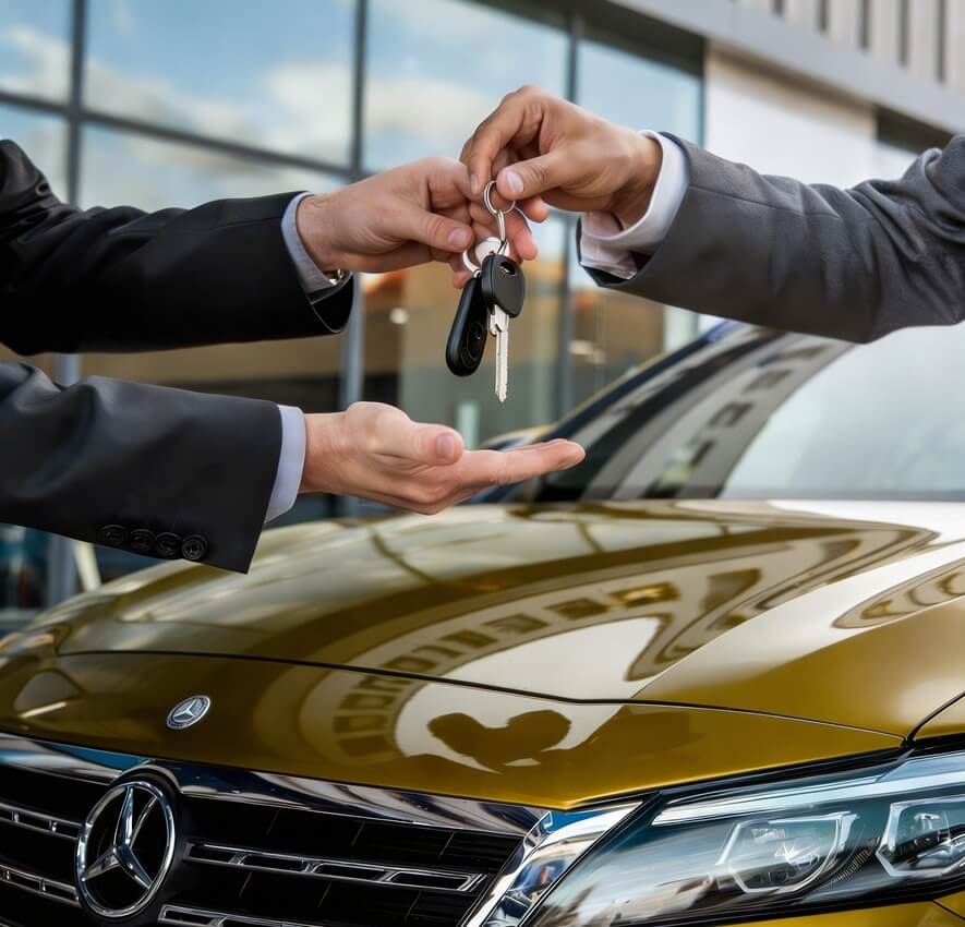 Receiving the keys to a rental car